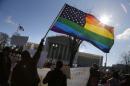 Anti-Proposition 8 protesters wave a rainbow flag in front of the U.S. Supreme Court in Washington
