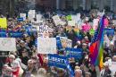 Thousands of opponents of Indiana Senate Bill 101, the Religious Freedom Restoration Act, gathered on the lawn of the Indiana State House to rally against that legislation Saturday, March 28, 2015. Republican Gov. Mike Pence signed a bill Thursday prohibiting state laws that 