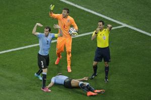 Uruguay&#39;s Diego Godin, goalkeeper Fernando Muslera&nbsp;&hellip;