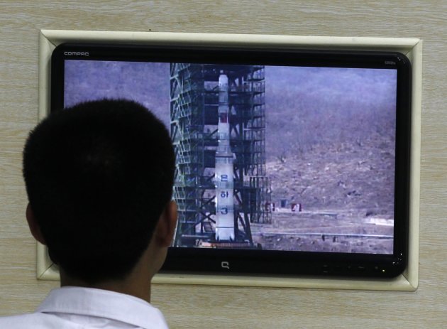 File photo of a North Korean scientist looking at a monitor at the satellite control centre of the Korean Committee of Space Technology on the outskirts of Pyongyang