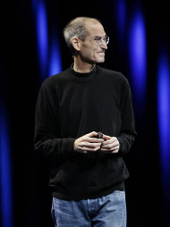 Apple CEO Steve Jobs smiles as he is applauded during a keynote address to the Apple Worldwide Developers Conference in San Francisco, Monday, June 6, 2011.