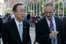 U.N. Secretary General Ban is informed by his spokesperson Nesirky of killing of seven U.N. peacekeepers in Para, Cote d'Ivoire, at U.N. headquarters in New York
