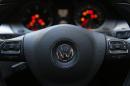 The steering wheel of a Volkswagen Passat TDI diesel is seen in central London