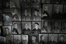 Historic pictures of inmates of several concentration camps are displayed at the historic exhibition at former concentration camp Buchenwald near Weimar