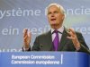 European commissioner in charge of financial regulation Barnier addresses a news conference at the EU Commission headquarters in Brussels