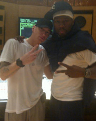 50 Cent Records 'Street King' Track With Eminem In Studio, Announces New Movie 051011_em50cents1
