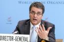 World Trade Organization, WTO, Director General Roberto Azevedo, of Brazil, informs the media about the next ministerial meeting on Bali during a press conference, after the General Council at the headquarters of the World Trade Organization in Geneva, Switzerland, Tuesday, Nov. 26, 2013. (AP Photo/Keystone,Salvatore Di Nolfi)