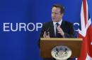 Britain's Prime Minister David Cameron holds a news conference during a European Union leaders summit, in Brussels