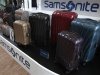 Samsonite luggages are displayed during an investors' luncheon presentation in Hong Kong