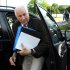 Former Penn State University assistant football coach Jerry Sandusky arrives for the fourth day of his trial at the Centre County Courthouse in Bellefonte, Pa., Thursday, June 14, 2012.  Sandusky faces 52 counts of child sex-abuse  involving 10 boys over a 15-year span.  (AP Photo/Centre Daily Times, Nabil K. Mark)