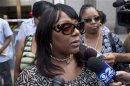 Joy White, the biological mother of Carlina White, speaks to the media after a court sentencing for Ann Pettway, in New York