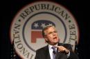 FILE - In this May 14, 2015 file photo, former Florida Gov. Jeb Bush speaks at the Republican National Committee spring meeting in Scottsdale, Ariz. For more than four hours, Bush worked his way through the dimly lit hallway of an Arizona resort, shuttling from one room to the next, meeting with dozens of Republican officials, many for the first time. After days of offering confusing answers to questions about the war in Iraq, disappointing Republicans in the leadoff state of Iowa and momentarily forgetting that he's not yet a candidate, he was in need of a political reset. (AP Photo/Ross D. Franklin, File)
