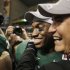 Baylor quarterback Robert Griffin III, left, celebrates with Baylor head coach Art Briles after the Alamo Bowl college football game, Thursday, Dec. 29, 2011, at the Alamodome in San Antonio. Baylor pulled out a thrilling Alamo Bowl victory in the highest-scoring bowl game in history, beating Washington 67-56 in a record-smashing shootout Thursday night. (AP Photo/Darren Abate)