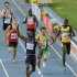 USA's LaShawn Merritt, front left, crosses the finish line ahead of South Africa's L.J. van Zyl, second from right, Jamaica's Leford Green, right, and Belgium's Kevin Borlee, second from left in back, to win the Men's 4x400m Relay final at the World Athletics Championships in Daegu, South Korea, Friday, Sept. 2, 2011. (AP Photo/Martin Meissner)
