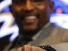 Former Baltimore Ravens linebacker Ray Lewis displays his Super Bowl XLVII championship ring after receiving it at a ceremony at the team's NFL football practice facility in Owings Mills, Md., Friday, June 7, 2013. The Ravens defeated the San Francisco 49ers 34-31 to win their second franchise Super Bowl. (AP Photo/Patrick Semansky)