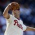 Philadelphia Phillies' Cliff Lee pitches in the first inning of a baseball game against the Miami Marlins, Wednesday, Sept. 12, 2012, in Philadelphia. (AP Photo/Matt Slocum)