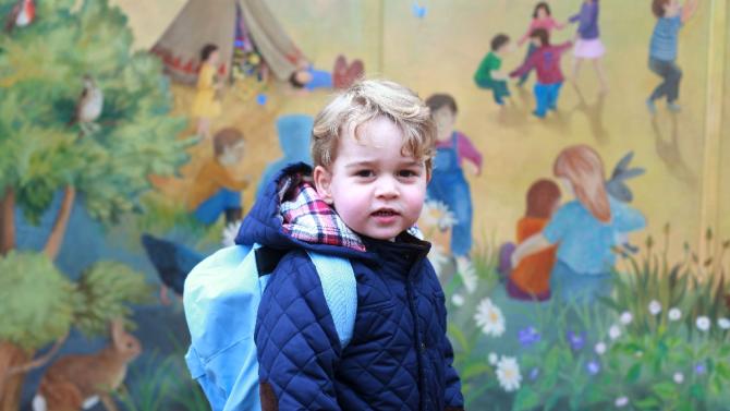 Britain&#39;s Prince George of Cambridge on his first day at the Westacre Montessori nursery school near Sandringham in Norfolk, eastern England, on January 6, 2016