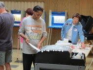 A voter in Glendale, Wis., casts a ballot in a Democratic prima