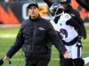 Baltimore Ravens head coach John Harbaugh reacts to a play in the second half of an NFL football game against the Cincinnati Bengals, Sunday, Dec. 30, 2012, in Cincinnati. (AP Photo/Tom Uhlman)