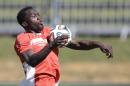 Belgium's Romelu Lukaku controls the ball during a team training session in Mogi Das Cruzes, Brazil, Friday, June 13, 2014. Belgium play in group H of the 2014 soccer World Cup. (AP Photo/Andrew Medichini)