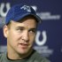 FILE - This Jan. 4, 2011, file photo shows Indianapolis Colts quarterback Peyton Manning talking to reporters in Indianapolis. The Colts resigned Manning to a long-term deal that could keep him in Indianapolis for the rest of his career. The team did not release terms of the deal Saturday, July 30, 2011, but it is believed to be for five years. (AP Photo/Darron Cummings, File)