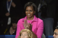 HEMPSTEAD, NY - OCTOBER 16:  First lady Michelle Obama sits in the audience before the start of the presidential town hall style debate at Hofstra University October 16, 2012 in Hempstead, New York. During the second of three presidential debates, the candidates fielded questions from audience members on a wide variety of issues. (Photo by Michael Reynolds-Pool/Getty Images)