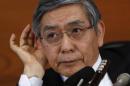 Bank of Japan Governor Kuroda gestures as he listens to questions during a news conference at the BOJ headquarters in Tokyo