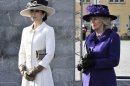 Crown Princess Mary of Denmark, left, and Britain's Camilla Duchess of Cornwall, attend a wreath laying ceremony at The Citadel, in Copenhagen Monday, March 26, 2012, (AP Photo/POLFOTO, Mik Eskestad) DENMARK OUT