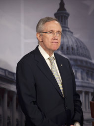 Senate Majority Leader Harry Reid of Nev. listens during a news conference on Capitol Hill in Washington, Friday, July 29, 2011. (AP Photo/Harry Hamburg)