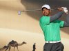 Woods of the U.S. watches his shot from the 15th tee during the first round of the Abu Dhabi Golf Championship at the Abu Dhabi Golf Club