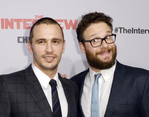 Cast members Franco and Rogen pose during premiere &hellip;