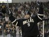 FILE - This April 8, 2010 file photo shows Dallas Stars' Mike Modano celebrating after scoring in the third period of an NHL hockey game against the Anaheim Ducks,  in Dallas. Modano is retiring after 21 seasons in the NHL. Modano, in a phone interview Wednesday, Sept. 21, 2011, from Dallas, said he recently declined a chance to continue his career with the Vancouver  Canucks. (AP Photo/Tony Gutierrez, File)