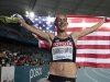 USA's Jennifer Barringer Simpson celebrates after winning in the Women's 1500m final at the World Athletics Championships in Daegu, South Korea, Thursday, Sept. 1, 2011. (AP Photo/David J. Phillip)