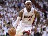Miami Heat's James drives against Indiana Pacers during Game 2 of their NBA Eastern Conference playoff in Miami