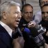 New England Patriots owner Robert Kraft, center, answers questions on Thursday, Feb. 2, 2012, in Indianapolis. The Patriots are scheduled to face the New York Giants in NFL football Super Bowl XLVI on Feb. 5. (AP Photo/Mark Humphrey)