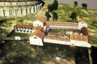 A virtual video presentations of the former Roman gladiator school that was found by underground radar is provided by the Ludwig Bolzmann institute for archaeology in Carnuntum, Austria, on Monday, Sept 5, 2011. They lived in cells barely big enough to turn around in for the time allotted them until death; usually four or five battles in the arena. This was the lot of those who trained at what experts described Monday as a world sensation _ the newly found and well preserved remnants of a gladiator school. (AP Photo/Ronald Zak)