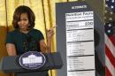 First lady Obama unveils proposed updates to nutrition facts labels during remarks in the East Room of the White House in Washington