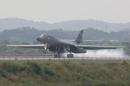 A U.S. Air Force B-1B bomber lands Osan Air Base in Pyeongtaek