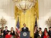 U.S. President Obama speaks to the national winners as he hosts a White House Science Fair in the East Room at the White House in Washington