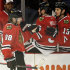 Chicago Blackhawks' Patrick Kane (88) celebrates with teammates after scoring a goal against the Detroit Red Wings during the first period of Game 2 of an NHL hockey Stanley Cup playoffs Western Conference semifinals Saturday, May 18, 2013, in Chicago. (AP Photo/Nam Y. Huh)