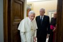 FILE -- In this photo from files taken on Feb. 16, 2013 and released by the Vatican newspaper L'Osservatore Romano, Pope Benedict XVI meets with Italian Premier Mario Monti during a private audience at the Vatican. The Vatican traditionally wields influence on Italy's politics and the visit during the electoral campaign raised questions on how much political weight an endorsement from a lame-duck pope might carry in the upcoming Italian general elections where Monti is running for premier. (AP Photo/L'Osservatore Romano, ho)