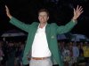 Adam Scott, of Australia, celebrates with his  green jacket after winning the Masters golf tournament Sunday, April 14, 2013, in Augusta, Ga. (AP Photo/Matt Slocum)