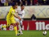 Real Madrid's Portuguese forward Cristiano Ronaldo (R) races to reach the ball before Villarreal's Mario Gaspar