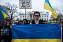Ukrainian activists gather outside the White House on March 1, 2014 in Washington