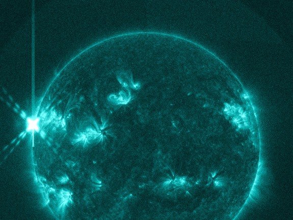 This image from NASA's Solar Dynamics Observatory shows a colossal X1.7-class solar flare erupting from the sun at 10:17 p.m. EDT on May 12, 2013 (Mother's Day). It is the strongest solar flare of 2013 so far.
