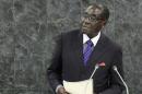 Robert Mugabe, President of Zimbabwe, addresses the UN headquarters in New York on September 26, 2013