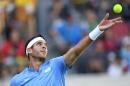 Argentina's Juan Martin Del Potro serves the ball to Spain's Rafael Nadal during their men's singles semi-final tennis match on on August 13, 2016