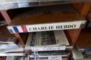 An empty Charlie Hebdo shelf seen in a magazine store in Montreal