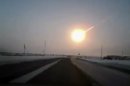 In this frame grab made from a video done with a dashboard camera, on a highway from Kostanai, Kazakhstan, to Chelyabinsk region, Russia, provided by Nasha Gazeta newspaper, on Friday, Feb. 15, 2013 a meteorite contrail is seen. A meteor streaked across the sky of Russia's Ural Mountains on Friday morning, causing sharp explosions and reportedly injuring around 100 people, including many hurt by broken glass. (AP Photo/Nasha gazeta, www.ng.kz)