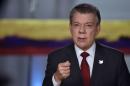 Colombia's President Santos speaks during a presidential address in Bogota, Colombia